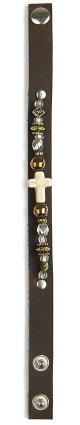 748903119114 Monarch Thin Leather Beaded Cross (Bracelet/Wristband)