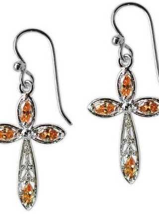 759830267328 Splendor Champagne Stones In Cross Design (Earring)