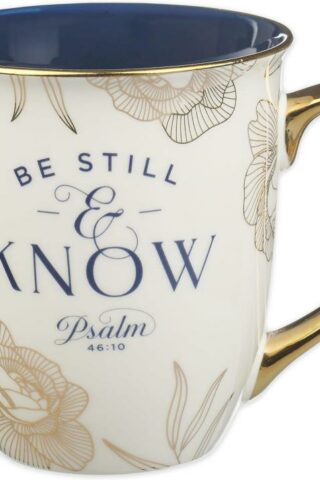 1220000327535 Be Still And Know Blue And Gold Floral Ceramic Mug - Psalm 46:10