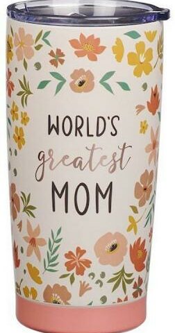 1220000370920 Worlds Greatest Mom Peach Floral Stainless Steel Travel Tumbler