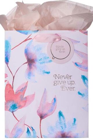 1230000109390 Heartfelt Gift Bag Set w/Tissue Paper Never Give Up Ever Floral Design