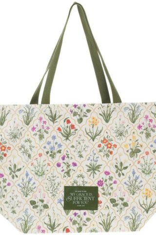 1220000722699 Premium Inspirational Scripture Women's Natural Canvas Tote Bag: Grace is Suffic